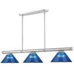 Vanguard Linear Pendant with Acrylic Ribbed Cone Shade - Brushed Nickel / Dark Blue