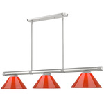 Vanguard Linear Pendant with Plastic Cone Shade - Brushed Nickel / Red / Red