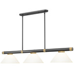 Vanguard Linear Glass Cone Pendant - Matte Black / Rubbed Brass / Matte Opal