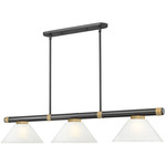 Vanguard Linear Glass Cone Pendant - Matte Black / Rubbed Brass / White Linen