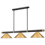 Vanguard Linear Pendant with Metal Cone Shade - Matte Black / Rubbed Brass / Rubbed Brass