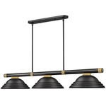 Vanguard Linear Pendant with Stepped Metal Shade - Matte Black / Rubbed Brass / Matte Black