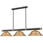 Vanguard Linear Pendant with Stepped Metal Shade - Matte Black / Rubbed Brass / Rubbed Brass