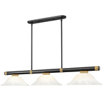 Vanguard Linear Flared Glass Pendant - Matte Black / Rubbed Brass / White Mottle