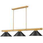 Vanguard Linear Pendant with Metal Cone Shade - Rubbed Brass / Matte Black