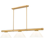 Vanguard Linear Pendant with Plastic Cone Shade - Rubbed Brass / White / White