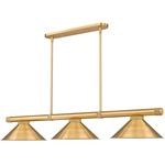 Vanguard Linear Pendant with Metal Cone Shade - Rubbed Brass / Rubbed Brass