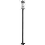 Fortis Outdoor Post Light with Square Post/Stepped Base - Sand Black / Clear Ribbed