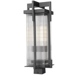 Fortis Outdoor Post Light with Square Fitter - Sand Black / Clear Ribbed