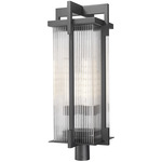 Fortis Outdoor Post Light with Round Fitter - Sand Black / Clear Ribbed
