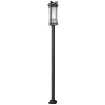 Fortis Outdoor Post Light with Square Post/Stepped Base - Sand Black / Clear Ribbed