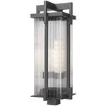 Fortis Outdoor Post Light with Square Fitter - Sand Black / Clear Ribbed