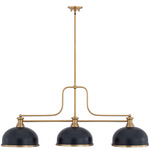 Melange Linear Pendant with Dome Metal Shades w/Trim - Heritage Brass / Matte Black / Heritage Brass