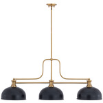 Melange Linear Pendant with Dome Metal Shades - Heritage Brass / Matte Black / Matte Black