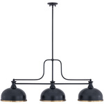 Melange Linear Pendant with Dome Metal Shades w/Trim - Matte Black / Matte Black / Heritage Brass