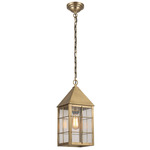 Ashford H Pattern Outdoor Pendant - Antique Brass / Clear
