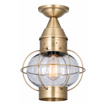 Ellington Outdoor Semi Flush Ceiling Light - Antique Brass / Clear