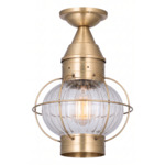 Ellington Outdoor Semi Flush Ceiling Light - Antique Brass / Optic