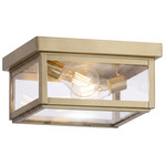 Branford Square Outdoor Semi Flush Ceiling Light - Antique Brass / Clear
