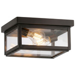 Branford Square Outdoor Semi Flush Ceiling Light - Dark Brass / Clear