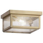 Branford Square Outdoor Semi Flush Ceiling Light - Antique Brass / Seedy