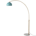 Float Half Dome Arc Floor Lamp - Weathered Brass / White Marble / Pool Blue