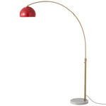 Float Half Dome Arc Floor Lamp - Weathered Brass / White Marble / Crimson Red