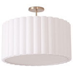 Scallop Semi Flush Ceiling Light - Weathered Brass / White