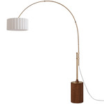 Tambo Arc Floor Lamp w/Scallop Shade - Weathered Brass / Dark Walnut / White