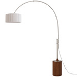 Tambo Arc Floor Lamp w/Scallop Shade - Satin Nickel / Dark Walnut / White