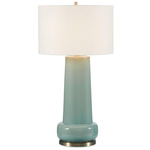 Claudin Table Lamp - Aqua Blue/Antique Brass / White