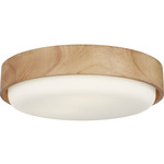 Aurelle Wood Ceiling Flush Light - Natural Honey / Opal Acid Etched