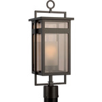 Fairhaven Outdoor Post Light - Truffle / Smoke Outer / Acid Etched Inner