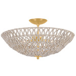 Pleasant Plains Semi Flush Ceiling Light - Vintage Gold Leaf / Bleached Abaca