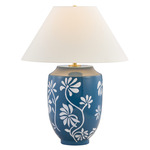 Kent Falls Table Lamp - Aged Brass / Floral Blue / White Linen