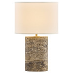 Lawrence Park Table Lamp - Aged Brass / Travertine / White Linen