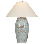 Eavesport Large Table Lamp - Vintage Gold Leaf / Ceramic Spring Morning / Natural Linen