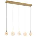 Corfu Linear Multi Light Chandelier - Painted Antique Brass / Alabaster