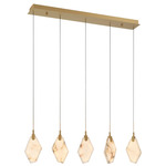 Kosmos Linear Multi Light Chandelier - Painted Antique Brass / Alabaster