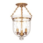 Hampton C3 Semi Flush Ceiling Light - Aged Brass / Clear