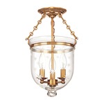 Hampton C3 Semi Flush Ceiling Light - Aged Brass / Clear