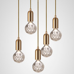 Crystal Bulb Multi-Light Pendant - Brass / Clear