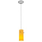 Glass Cylinder Cord Pendant - Brushed Steel / Amber