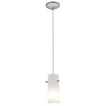 Glass Cylinder Cord Pendant - Brushed Steel / Opal