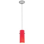 Glass Cylinder Cord Pendant - Brushed Steel / Red