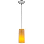 Glass n Glass Cylinder Cord Pendant - Brushed Steel / Clear / Amber