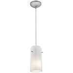 Glass n Glass Cylinder Cord Pendant - Brushed Steel / Clear / Opal