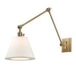 Hillsdale Vertical Swing Arm Wall Sconce - Aged Brass / White Linen