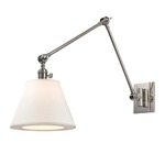 Hillsdale Vertical Swing Arm Wall Sconce - Polished Nickel / White Linen