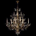 Crystal Laurel Foyer Chandelier - Antique Warm Gold Leaf / Crystal